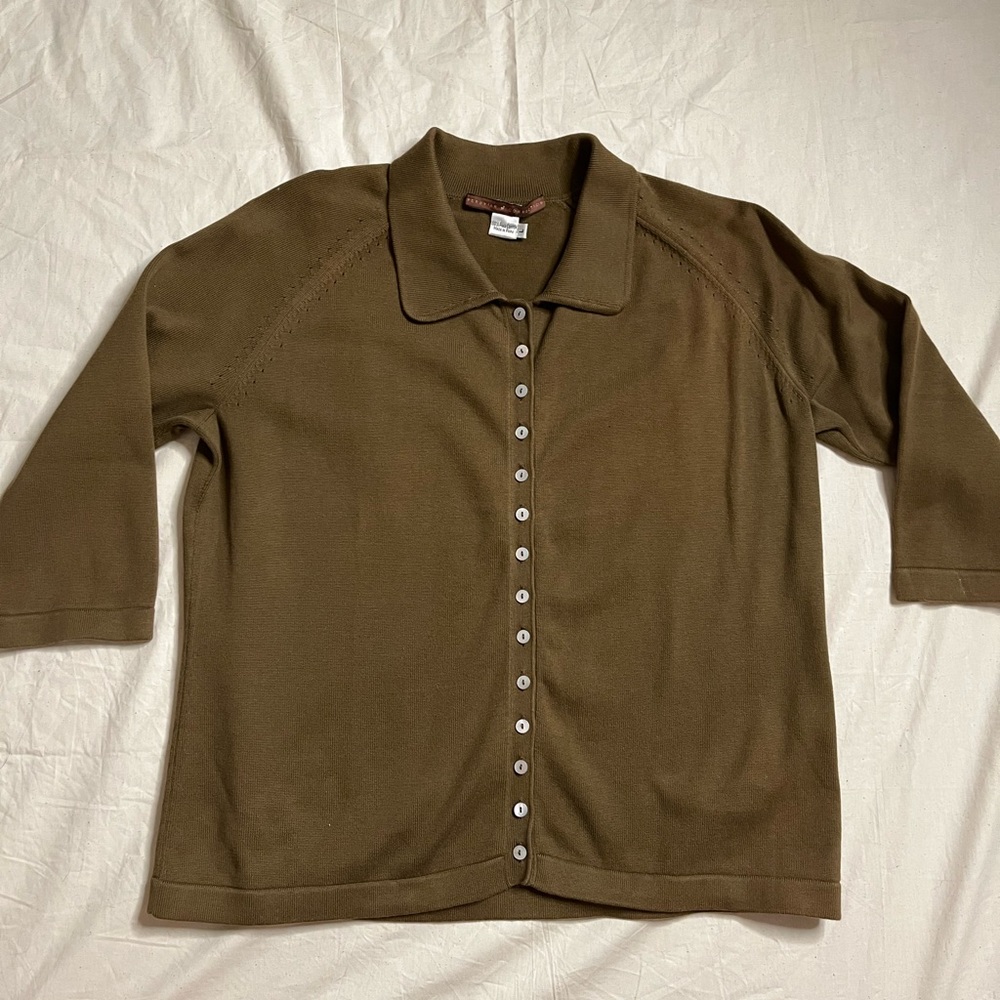 Peruvian Connection Brown Light Quarter Sleeve Button Down Sweater Size L